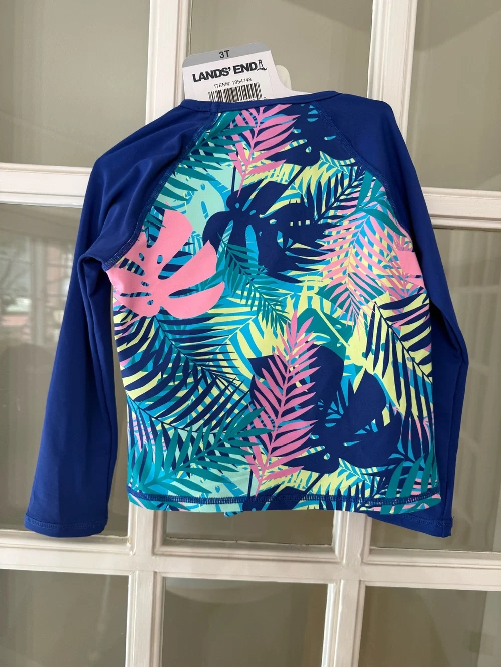 Lands' End Girls Blue Tropical Print One-Piece Swim Set with Rash Guard